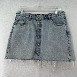 Zara Woman Denim Button Skirt Women’s Size Large Blue Medium Wash Pockets‎
